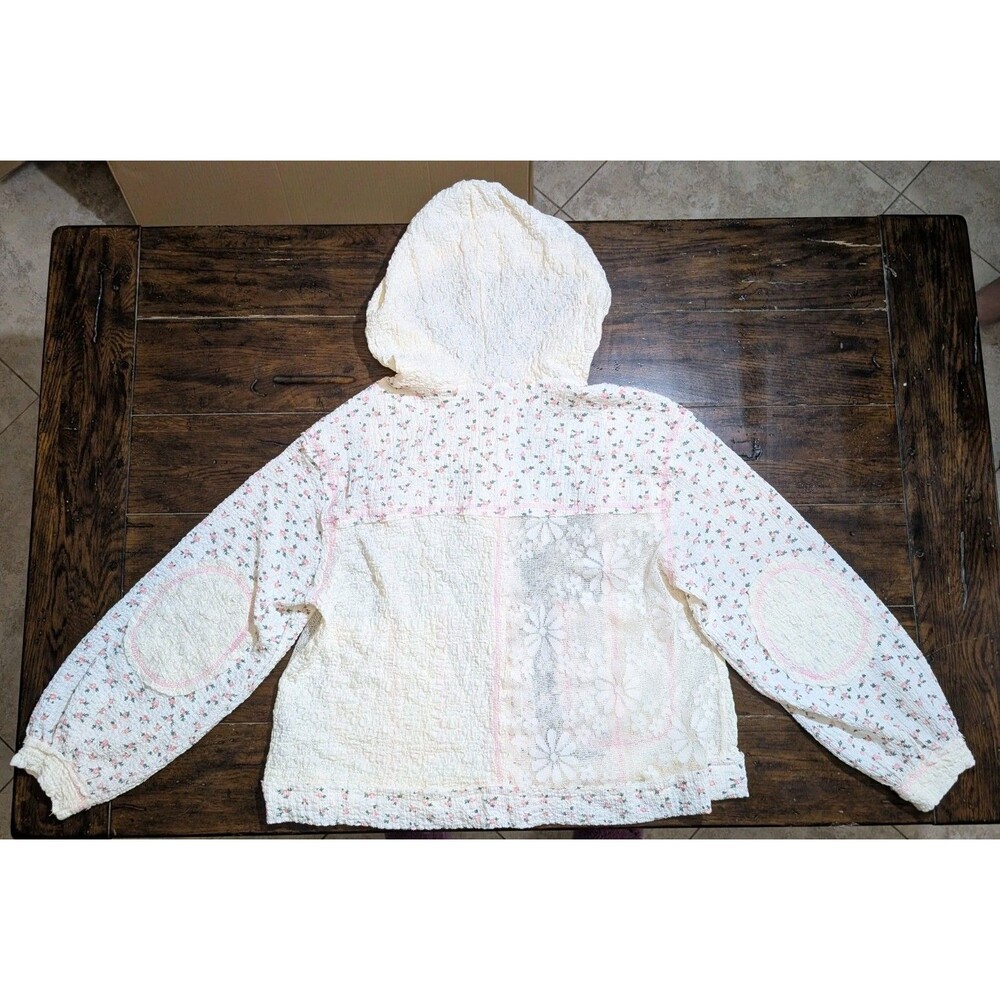 POL Floral Lace Hoodie S Jacket Boho Coquette Cottagecore Balloon Sleeve Shacket - Picture 12 of 14